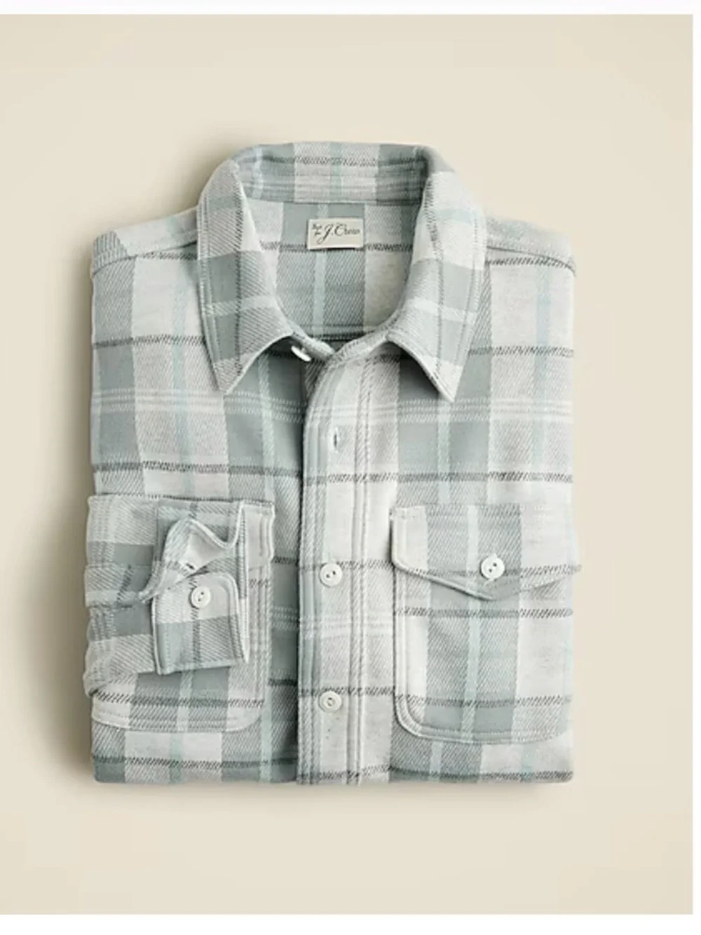 J. Crew Men's Light Gray and Pale Blue Plaid Button-Down Shirt